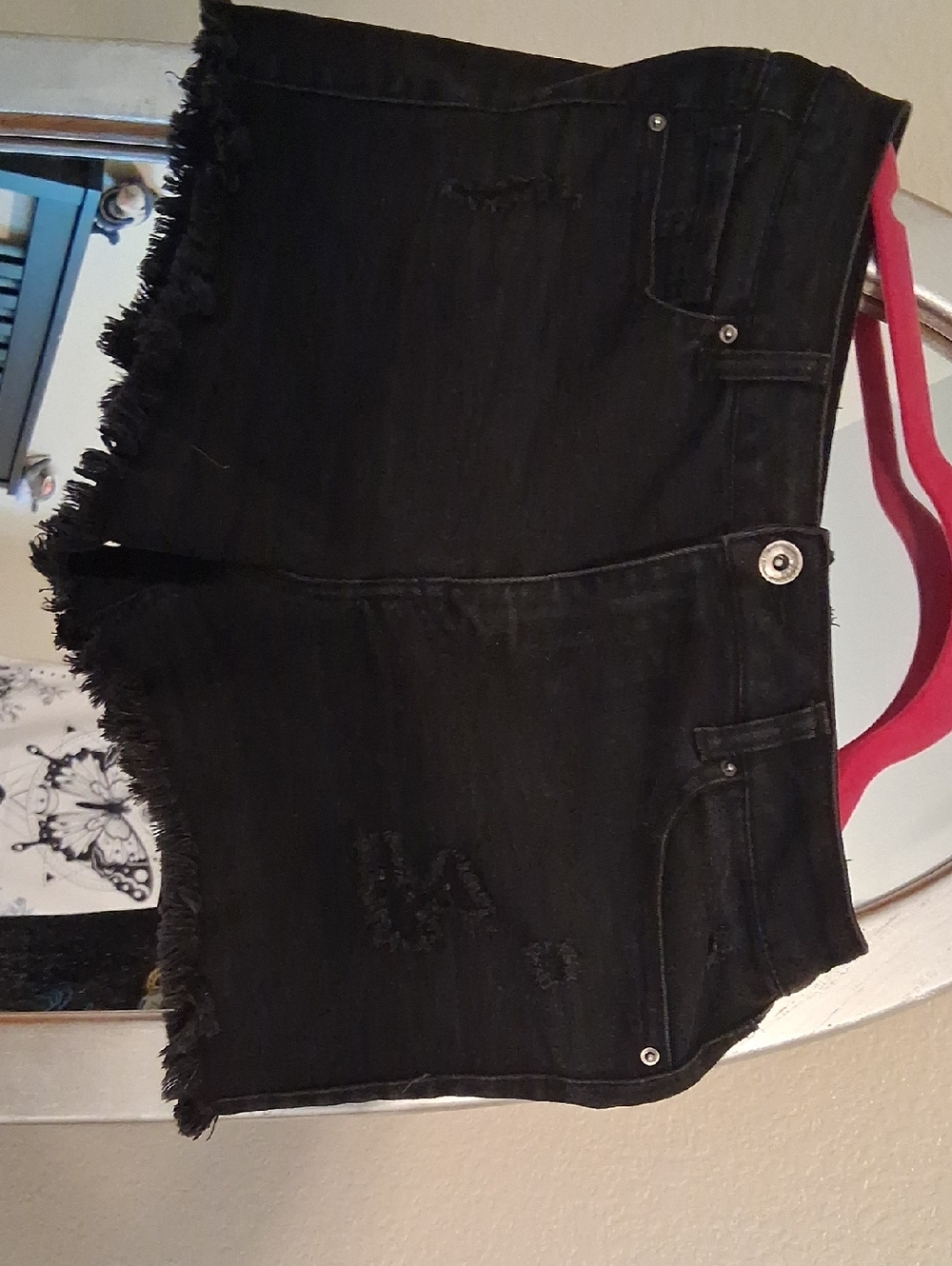 Wax Jean Black Frayed Hem Women's Denim Shorts